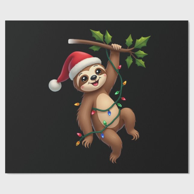 Papel De Presente Christmas Lights Sloth Wearing Xmas Hat - Sloth Lo (Aberto)
