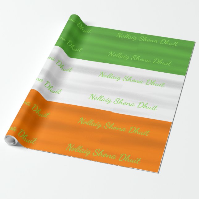 Papel De Presente Christmas Nollaig Shona Dhuit Irish Flag Irlanda (Desenrolado)