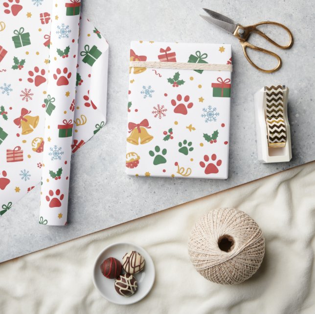 Papel De Presente Christmas Paw Prints & Gifts Wrapping Paper (Artesanato)