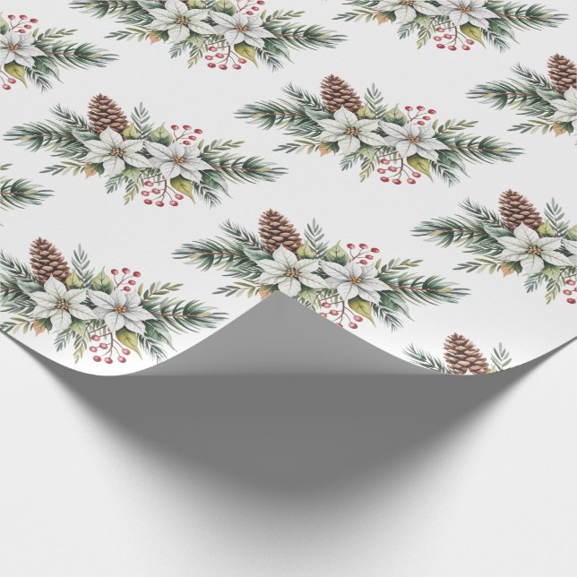 Papel De Presente Christmas Pine Cones Branches flowers holly berry (Ponta)