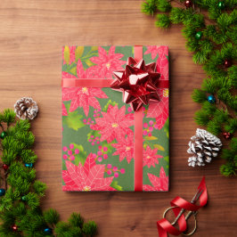 Papel De Presente Christmas Poinsettia Green