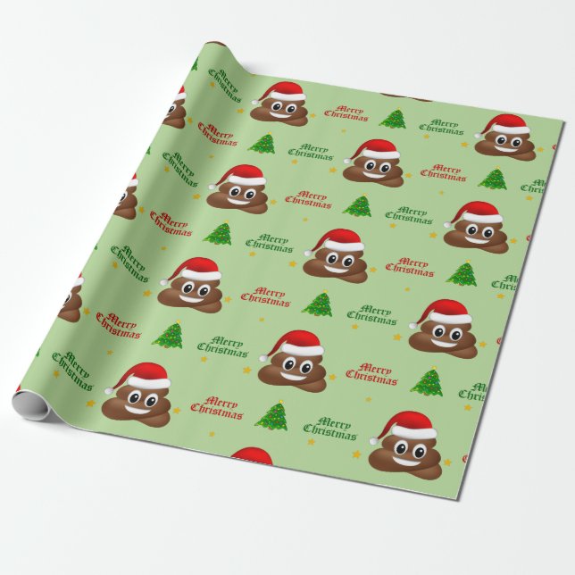 Papel De Presente christmas poo emoji com chapéu de santa embrulhand (Desenrolado)