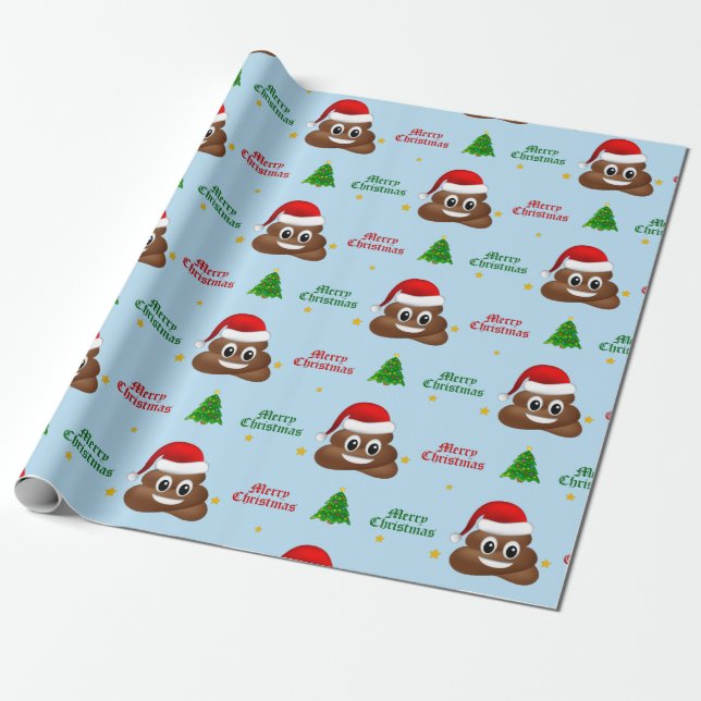 Papel De Presente christmas poo emoji com chapéu de santa embrulhand (Desenrolado)