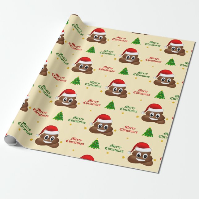 Papel De Presente christmas poo emoji com chapéu de santa embrulhand (Desenrolado)