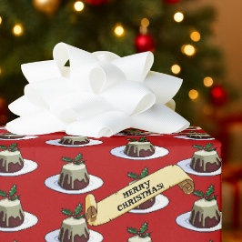 Papel De Presente Christmas Pudding Merry Christmas! Holly Pattern