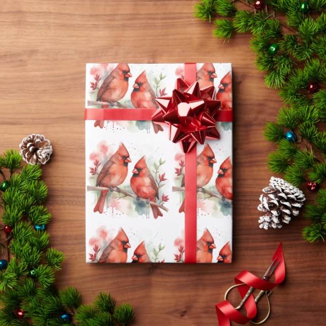 Papel De Presente Christmas Red Cardinal Birds Holiday Art (Presente de Natal)