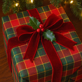 Papel De Presente Christmas Red Green Tartan Glossy Holiday 