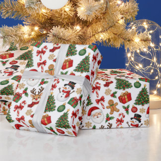 Papel De Presente Christmas Santa Reindeer Snowman Seamless