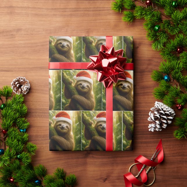 Papel De Presente Christmas Sloth Wearing a Santa Hat (Presente de Natal)