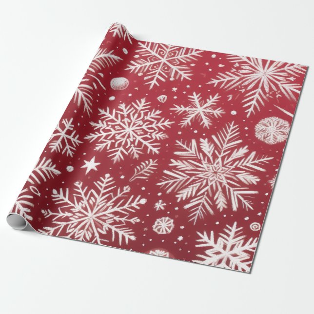 Papel De Presente Christmas Snowflakes Red White Snow Decoupage (Desenrolado)
