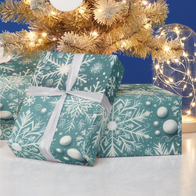 Papel De Presente Christmas Snowflakes Snow Teal White Decoupage (Feriados)