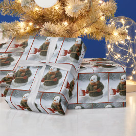 Papel De Presente Christmas Snowman Shoveling Snow