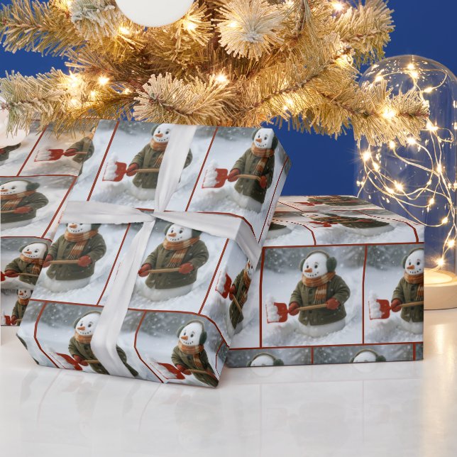 Papel De Presente Christmas Snowman Shoveling Snow (Feriados)