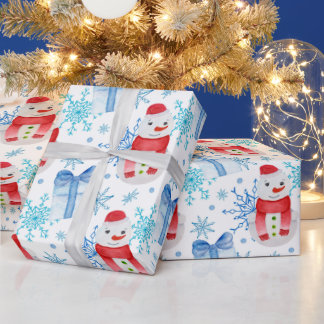Papel De Presente Christmas Snowman, Snowflakes and Gift Boxes