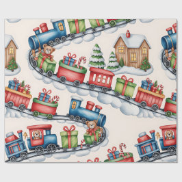 Papel De Presente Christmas Toyland & Trains Wrapping Paper for Kids