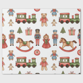 Papel De Presente Christmas Toyland & Trains Wrapping Paper for Kids