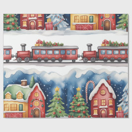 Papel De Presente Christmas Toyland & Trains Wrapping Paper for Kids