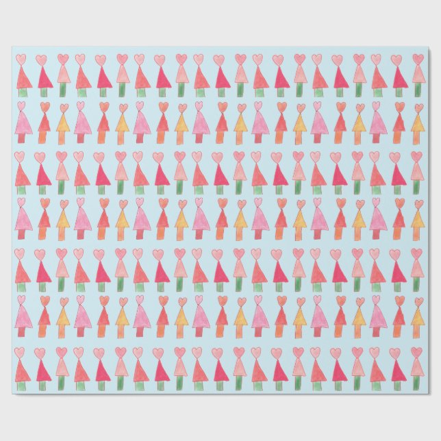 Papel De Presente Christmas Tree Hearts Wrapping Paper (Aberto)