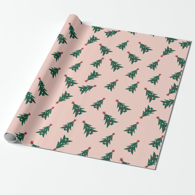 Papel De Presente Christmas Tree Pink, Green and Red Wrapping Paper (Desenrolado)