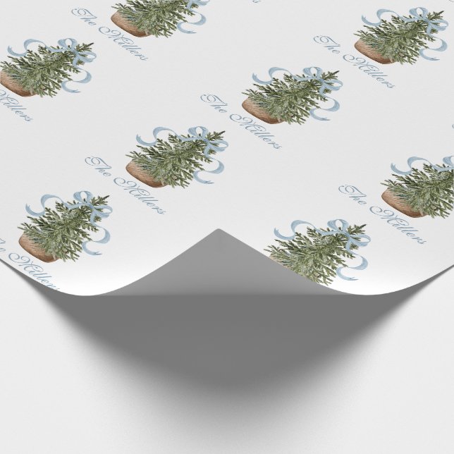 Papel De Presente Christmas Tree Preppy Bow Blue Christmas (Ponta)