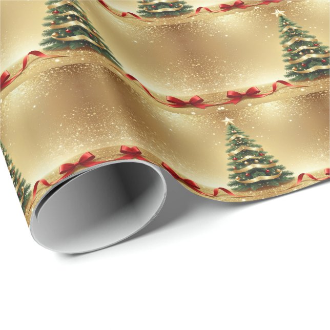 Papel De Presente Christmas Tree Ribbons Holiday Wrapping Paper (Ponta do rolo)