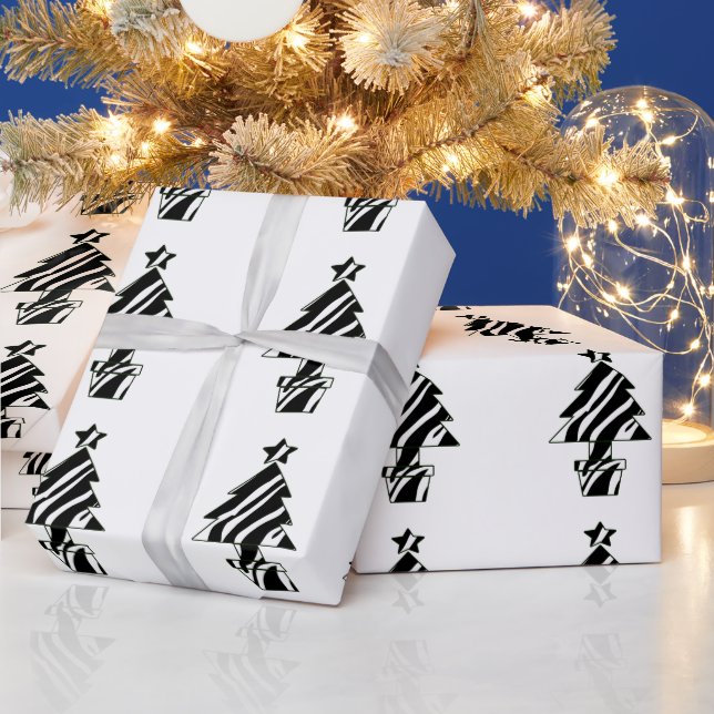 Papel De Presente Christmas Trees in Zebra Print Wrapping Paper (Feriados)