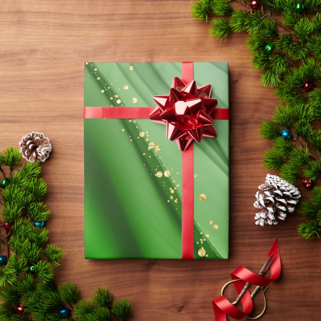 PAPEL DE PRESENTE CHRISTMAS VERDE E DOURADO ABSTRATO (Presente de Natal)