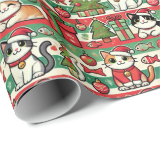 Papel De Presente Christmas Wrapping Paper for Cat Lovers