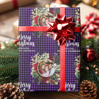 Papel De Presente Christmas Wreath Plaids Family Photo Personalized