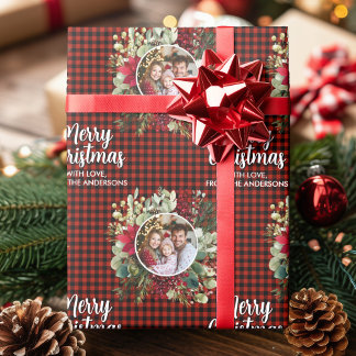 Papel De Presente Christmas Wreath Plaids Family Photo Personalized