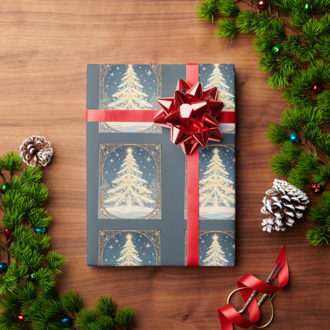 Papel De Presente Christmas Yule Tree Snowflake Branches Art Nouveau (Presente de Natal)