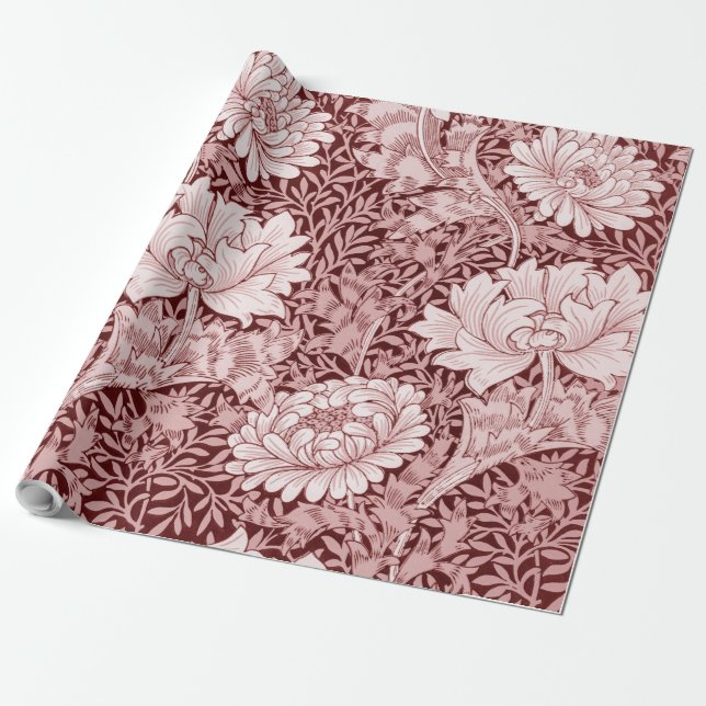 Papel De Presente Chrysanthemum Maroon, William Morris (Desenrolado)