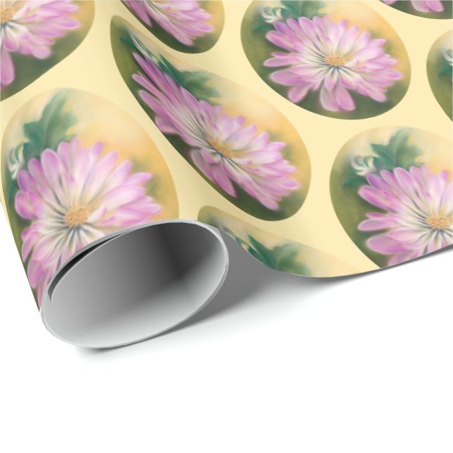 Papel De Presente Chrysanthemum Pink e Cream Pastel Floral (Ponta do rolo)