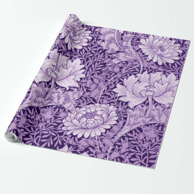 Papel De Presente Chrysanthemum Purple, William Morris (Desenrolado)