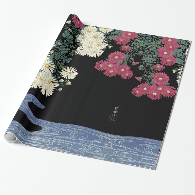 Papel De Presente Chrysanthemums,Runwater,Japonês Floral (Desenrolado)