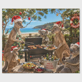 Papel De Presente Churrasco de Natal à Beira-Mar com Cangurus e Coal