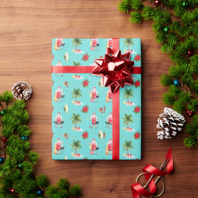 Papel De Presente Churrasco de Natal com Papai Noel (Presente de Natal)