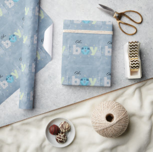 Papel De Presente Chuva Azul de Aquarela para Chás de Bebê Menino