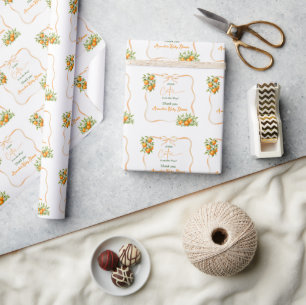 Papel De Presente Chuva de Amor: Baby Shower Laranja de Xadrez