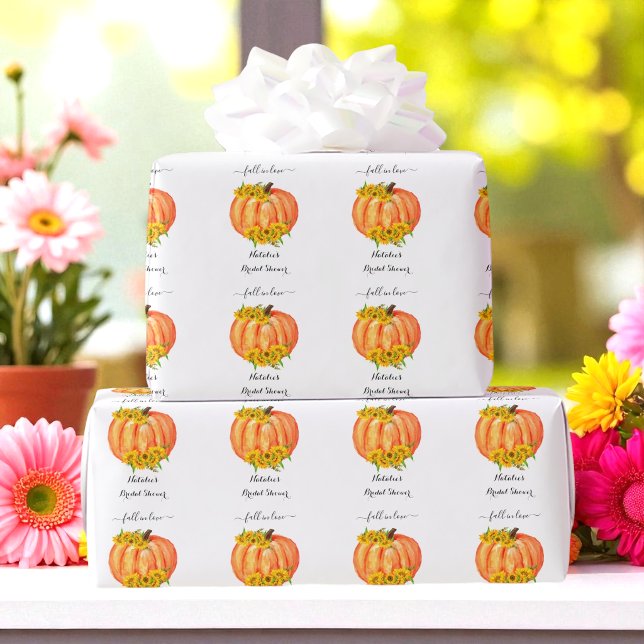 Papel De Presente Chuva de Arroz de Abóbora Laranja Branco Casamento (Criador carregado)