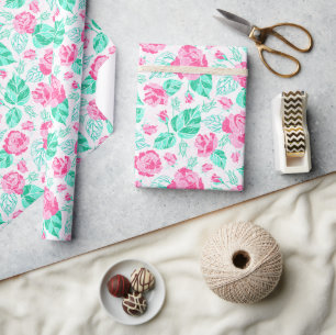 Papel De Presente Chuva de Bebê Arco Dourado Flor Rosa Adorável