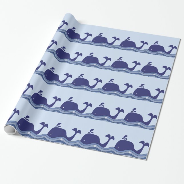 Papel De Presente Chuva de Bebê Baleia Azul Marinho (Desenrolado)
