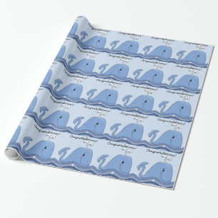 Papel De Presente Chuva de Bebê Baleia Azul Marinho