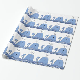Papel De Presente Chuva de Bebê Baleia Azul Marinho