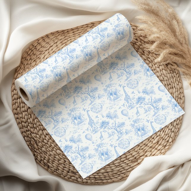 Papel De Presente Chuva de Bebê Blue Safari Toile de Jouy (Criador carregado)