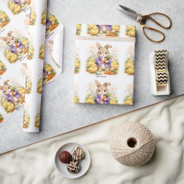 Papel De Presente Chuva de Bebê Coelho Easter em Jaqueta Roxa (Artesanato)