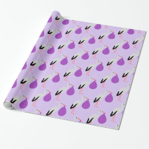 Papel De Presente Chuva de Bebê de gênero neutro Roxo Cegonha Bebê