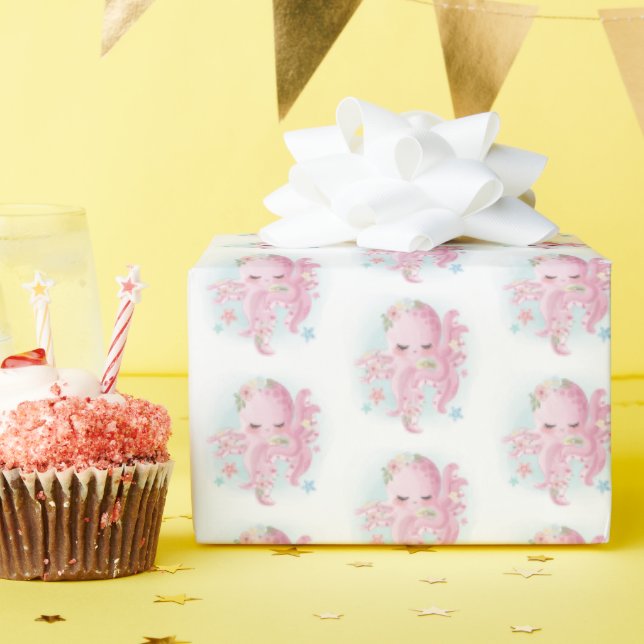 Papel De Presente Chuva de Bebê de Polvo Rosa Fofo (Festa de aniversário)