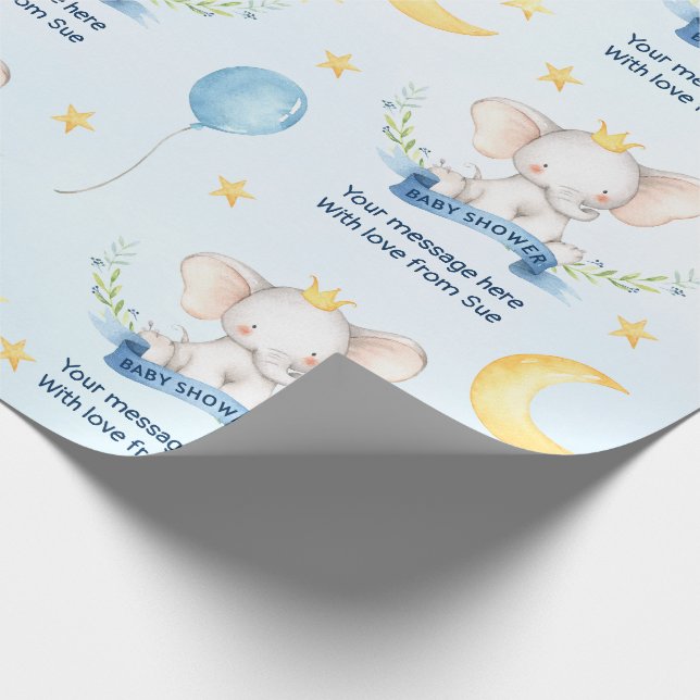 Papel De Presente Chuva de Bebê Elefante Azul com Texto Personalizad (Ponta)