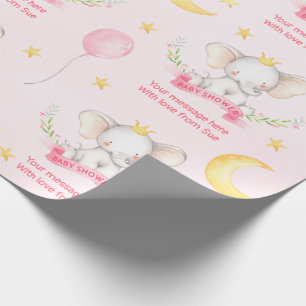 Papel De Presente Chuva de Bebê Elefante Rosa Aquarela Texto Persona